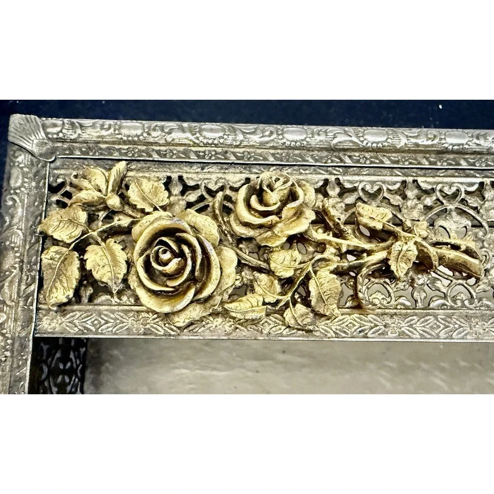 Vintage ORMOLU Gold Plated ROSES Tissue Holder